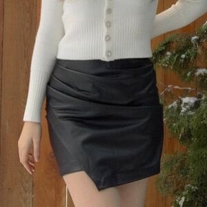Dynamite Black Faux Leather Ruched Mini Skirt